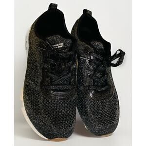 Skechers Bobs Women’s Size 8.5 Black Metallic Memory Foam Lace Up Sneakers